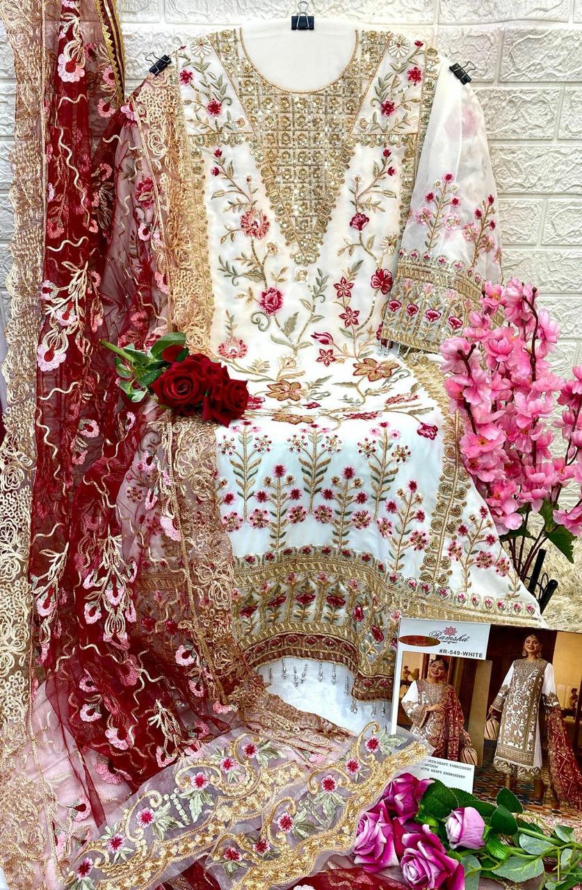Ramsha Presents Designer Wedding Wear Pakistani Suit D.No.R-549 White