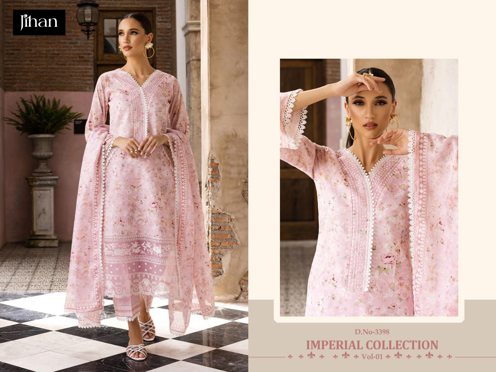 Jihan Imperial Vol 1 Pure Cotton Lawn D.No.3398