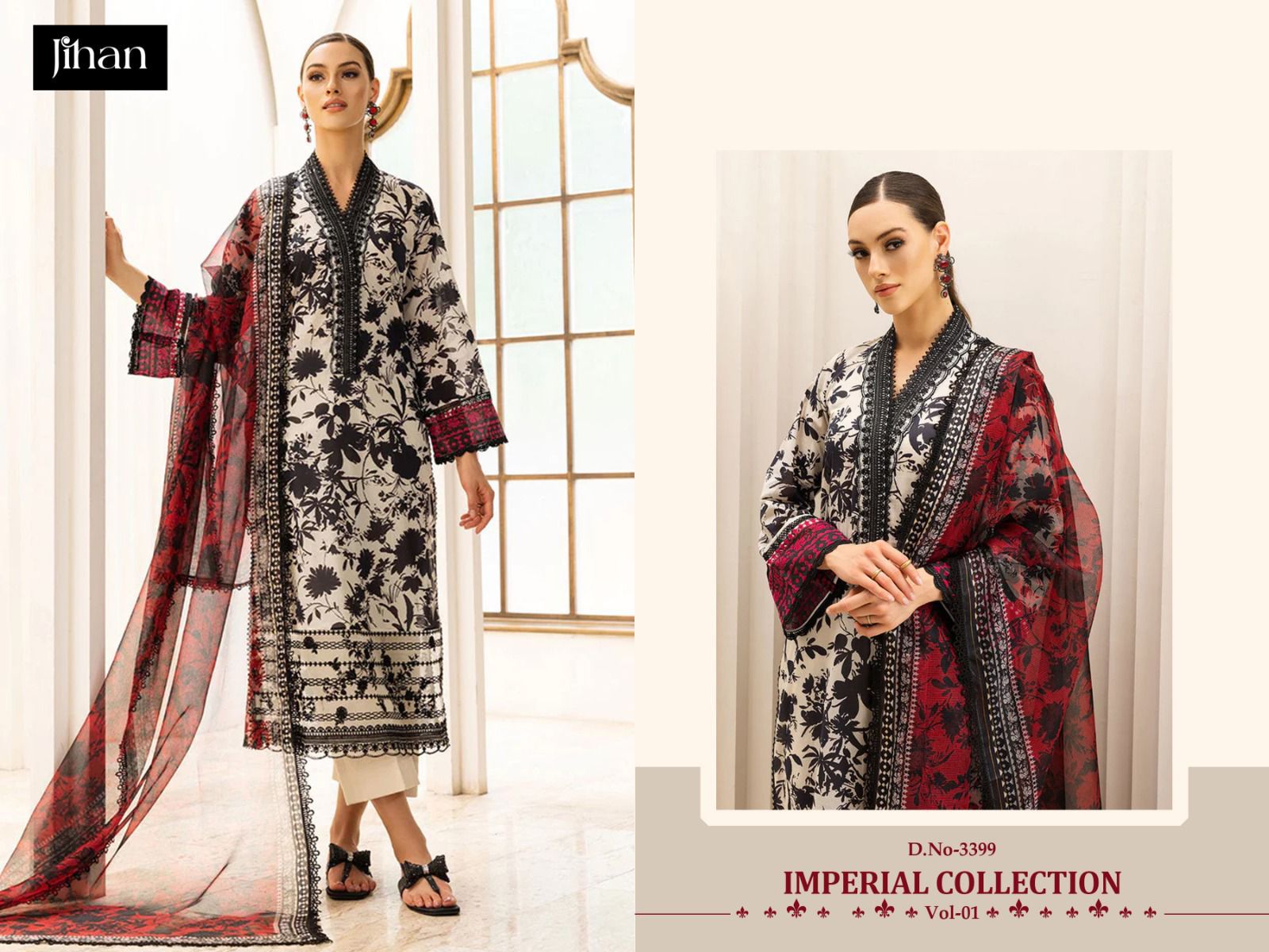 Jihan Imperial Vol 1 Pure Cotton Lawn D.No.3399