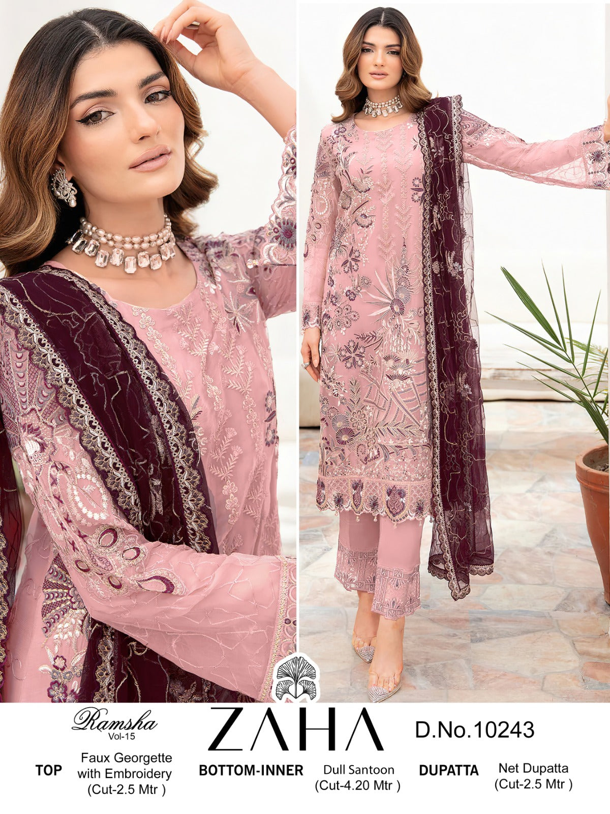 Zaha Ramsha Vol 15 Designer Pakistani Suit D.No.10243