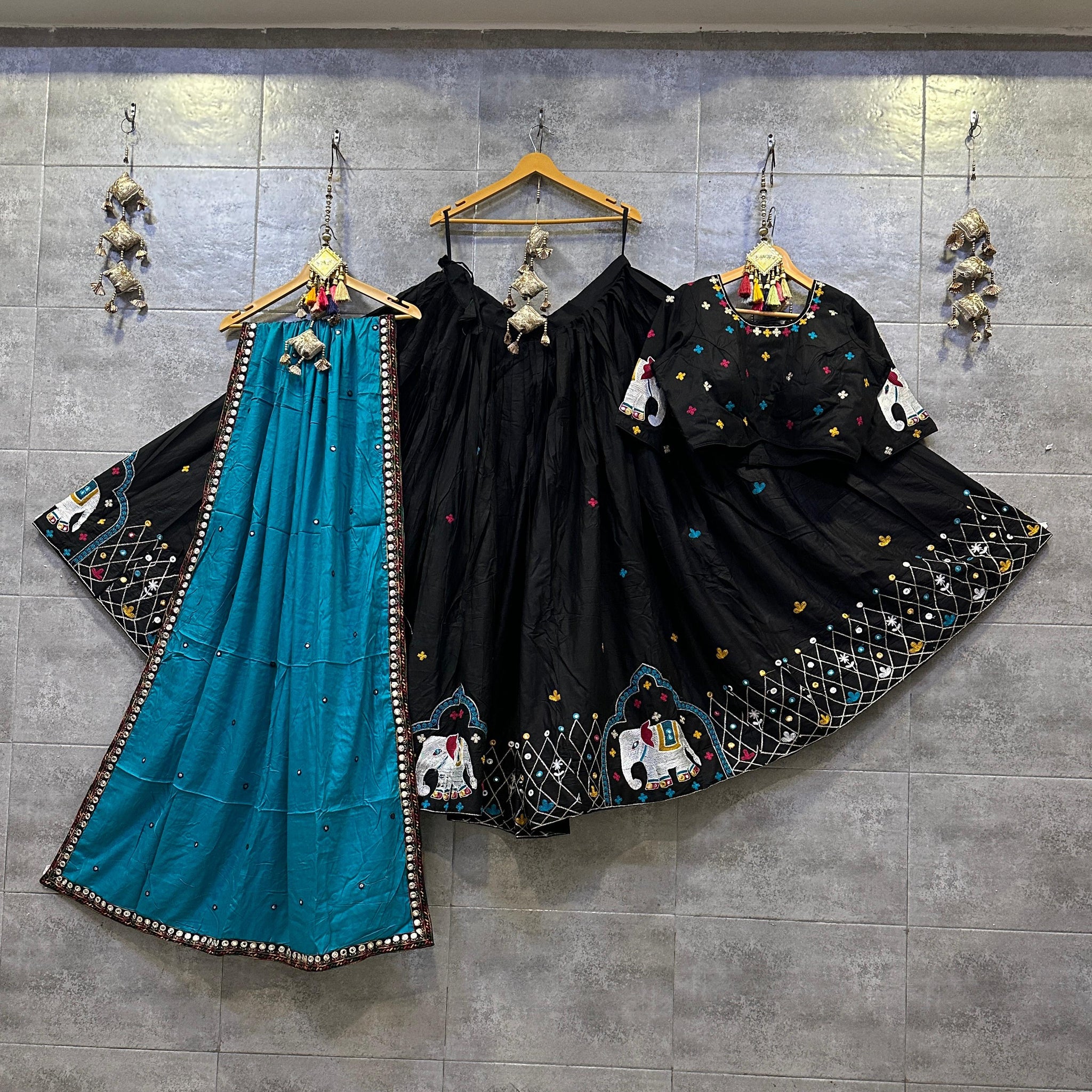 Traditional Black and Blue Gamthi Work Chaniya Choli for Navratri