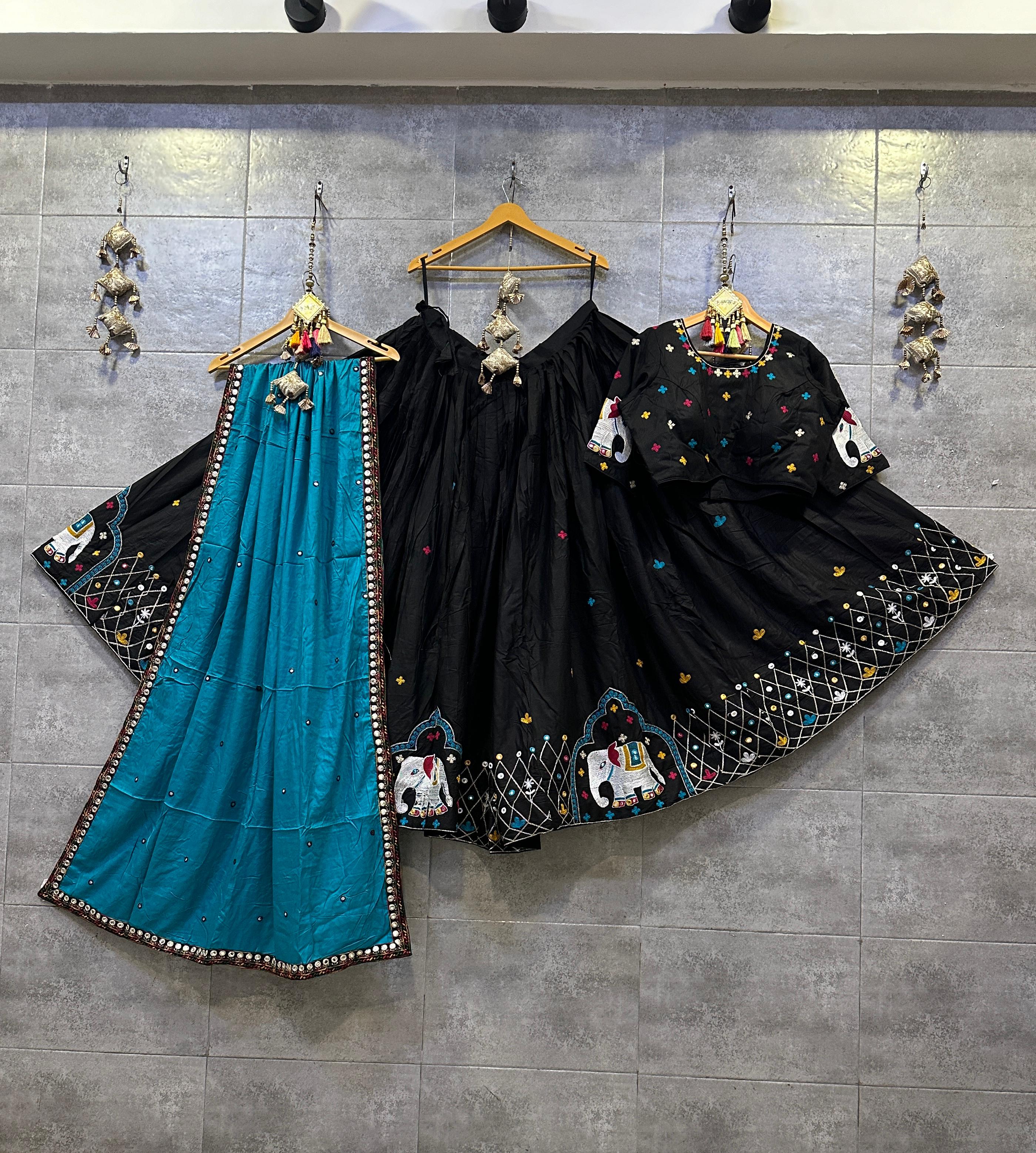 Traditional Black and Blue Gamthi Work Chaniya Choli for Navratri
