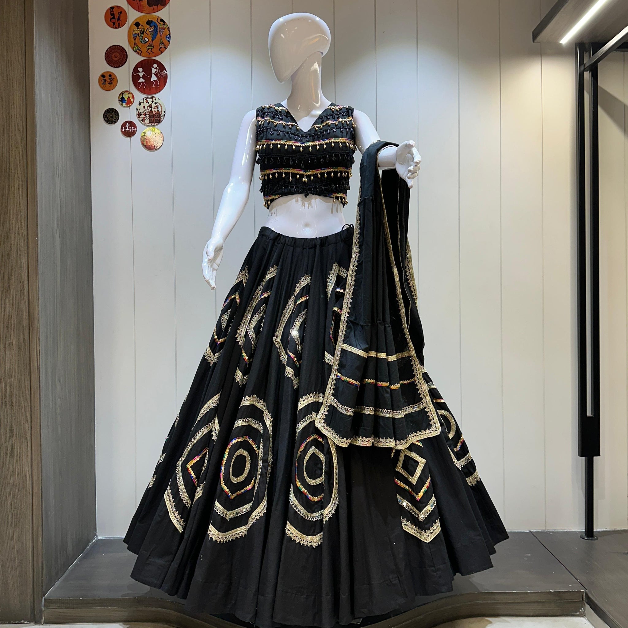 Black Chaniya Choli with Golden Lace Work and Camric Dupatta