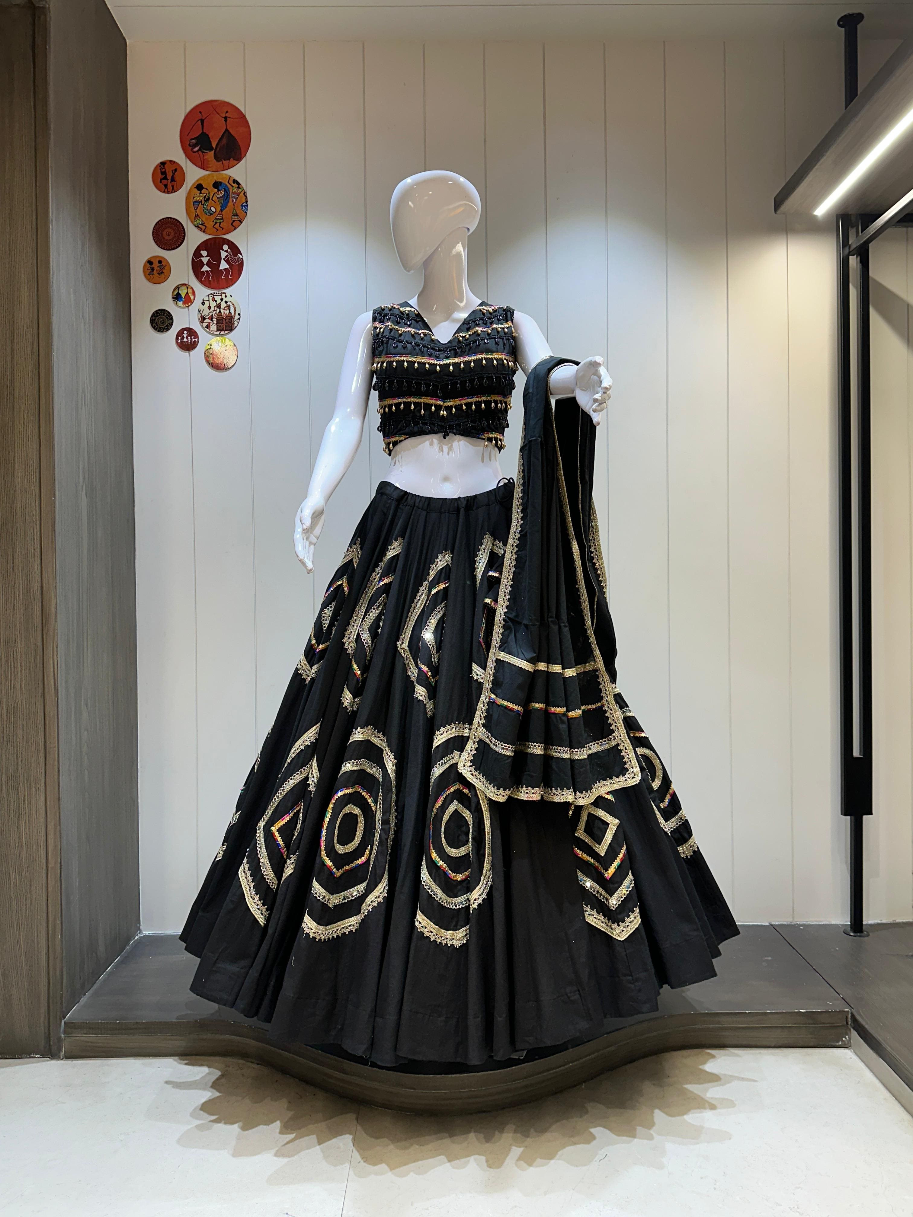 Black Chaniya Choli with Golden Lace Work and Camric Dupatta