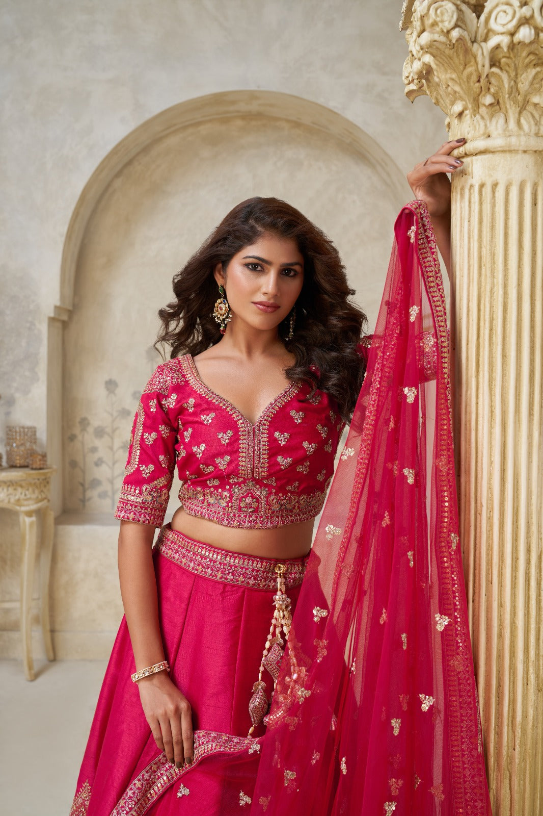 Pink Bridal Silk Lehenga with Heavy Zari and Mirror Embroidery Work