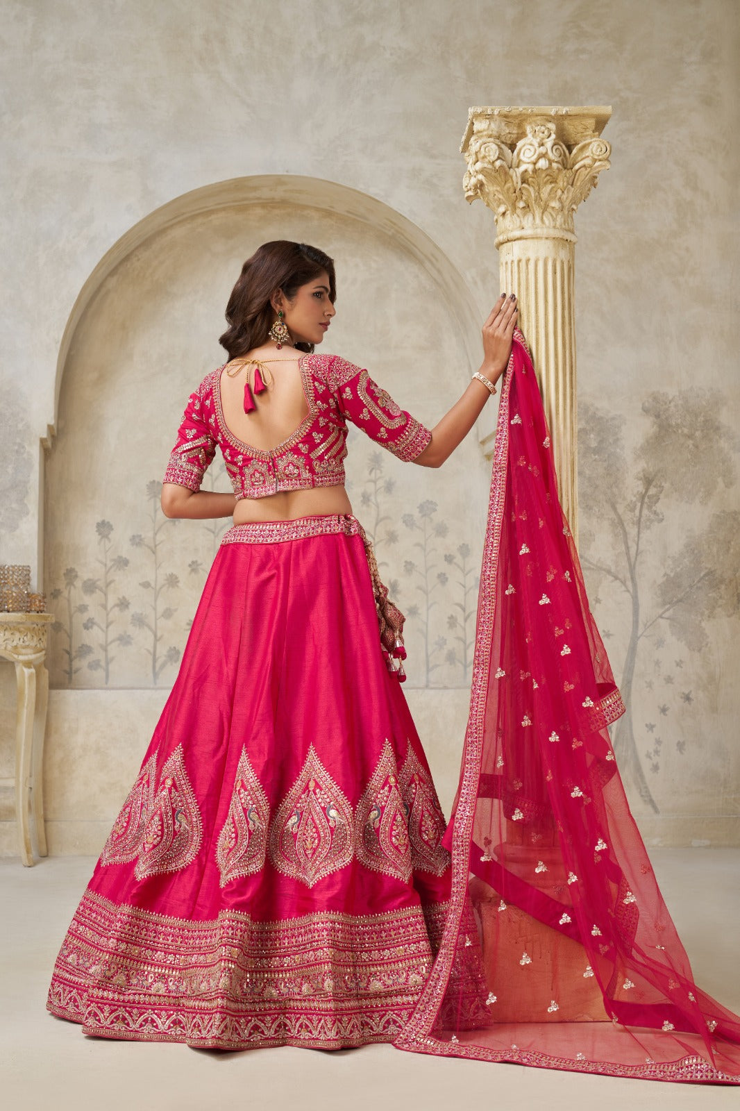 Pink Bridal Silk Lehenga with Heavy Zari and Mirror Embroidery Work