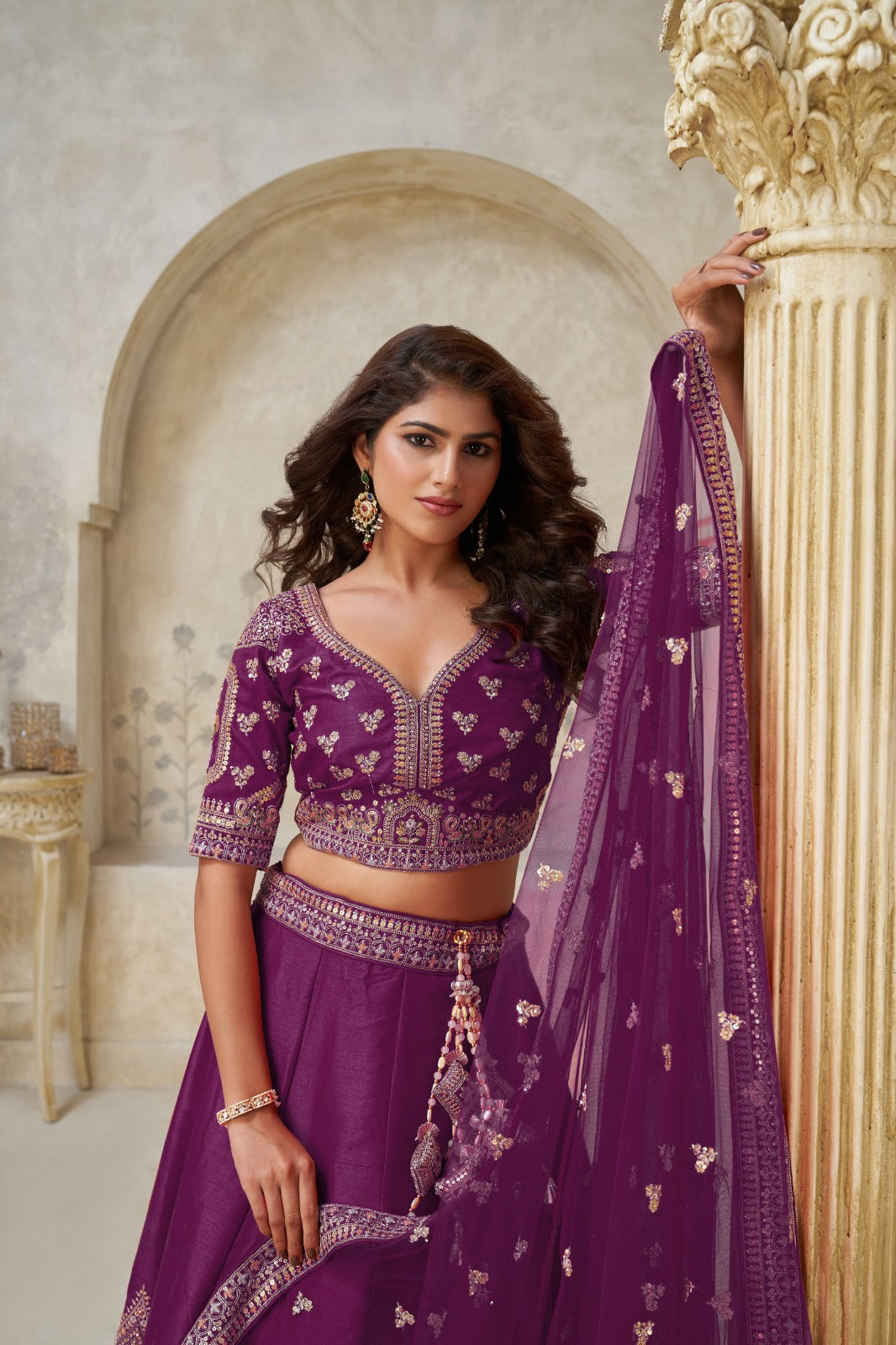 Purple Silk Embroidered Bridal Lehenga with Designer Net Dupatta Silk lehenga Anant Tex Exports Pvt.Ltd..