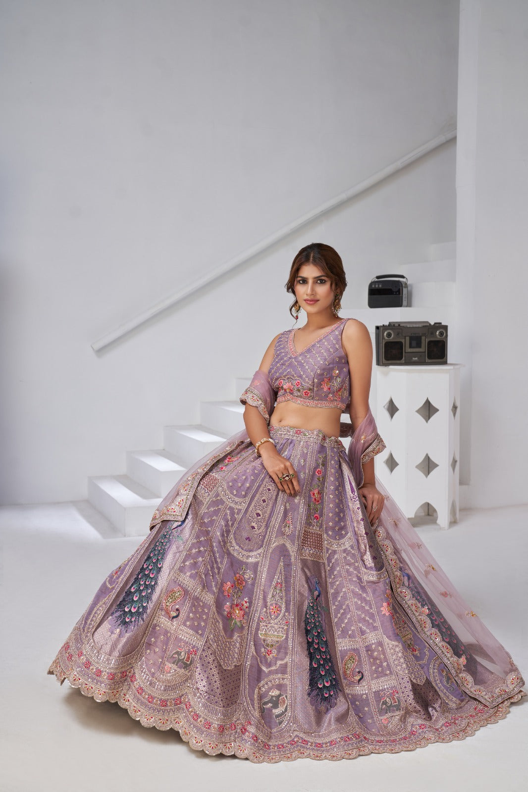 Lavender Banarasi Silk Peacock Design Lehenga Silk lehenga Anant Tex Exports Pvt.Ltd..