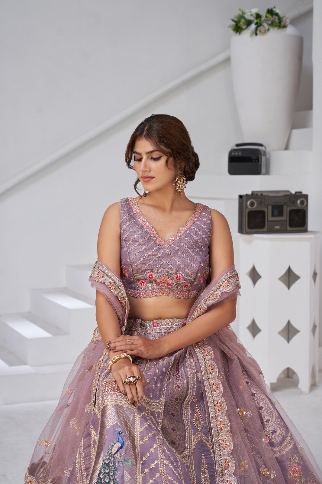 Lavender Banarasi Silk Peacock Design Lehenga Silk lehenga Anant Tex Exports Pvt.Ltd..