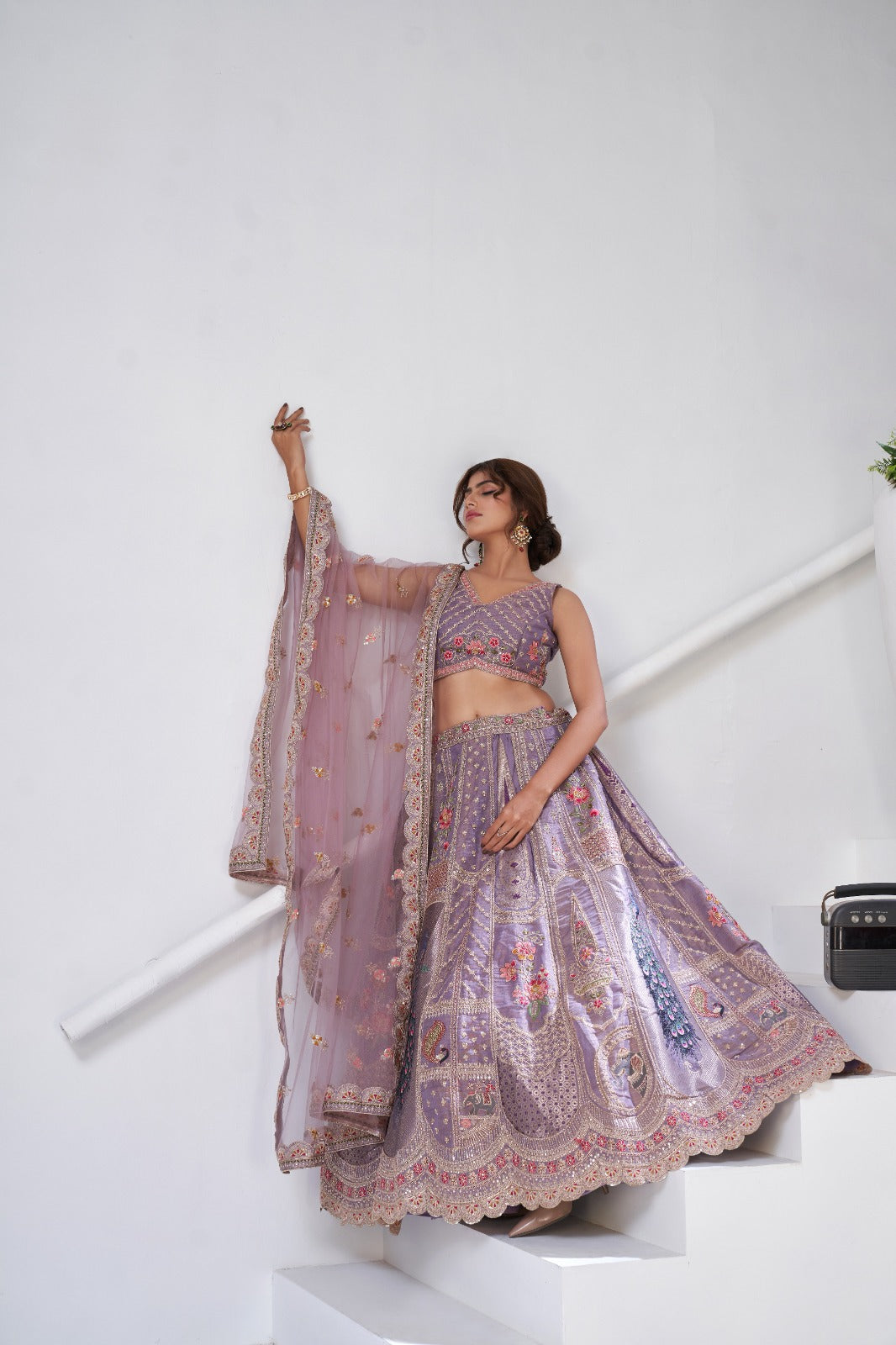 Lavender Banarasi Silk Peacock Design Lehenga Silk lehenga Anant Tex Exports Pvt.Ltd..
