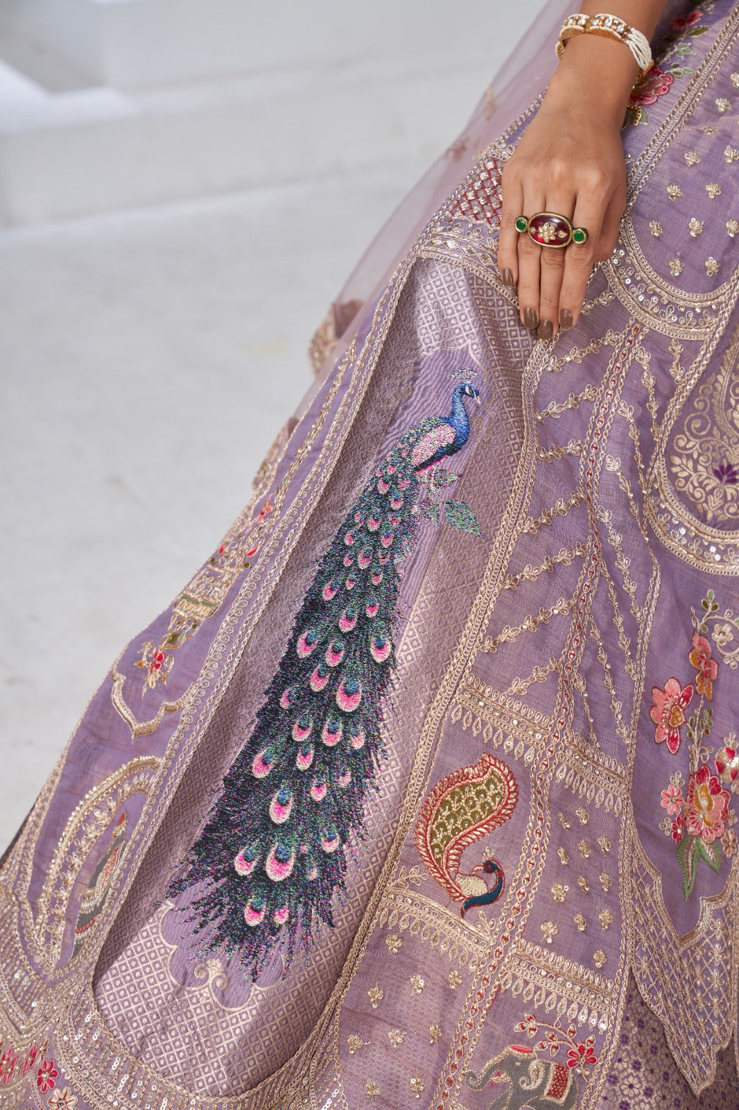 Lavender Banarasi Silk Peacock Design Lehenga Silk lehenga Anant Tex Exports Pvt.Ltd..