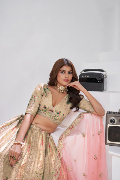 Cream Gold Banarasi Silk Bridal Lehenga Banarasi Silk Lehenga Anant Tex Exports Pvt.Ltd..
