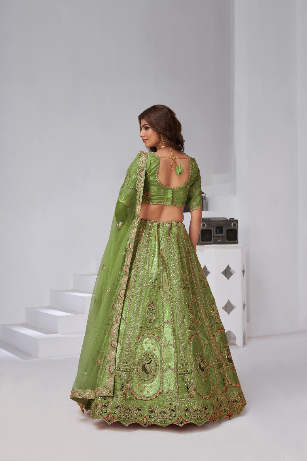 Olive Green Banarasi Silk Bridal Lehenga with Royal Heritage Work