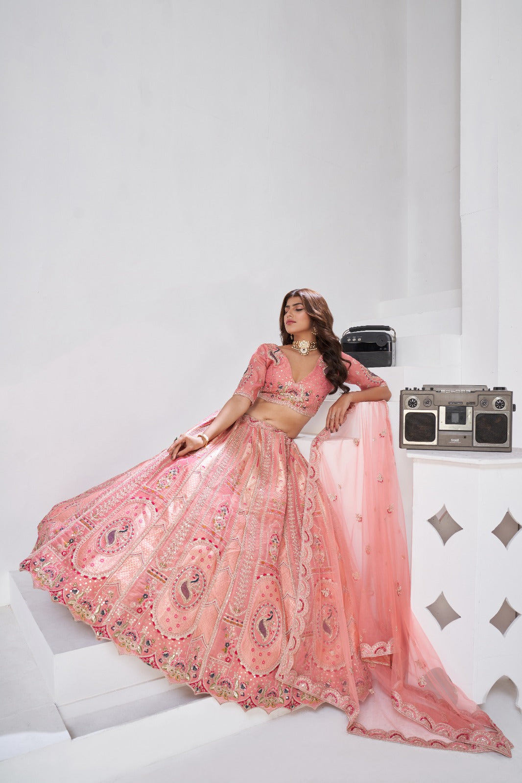 Pastel Pink Banarasi Silk Bridal Lehenga