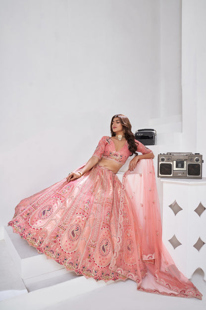 Pastel Pink Banarasi Silk Bridal Lehenga Banarasi Silk Lehenga Anant Tex Exports Pvt.Ltd..