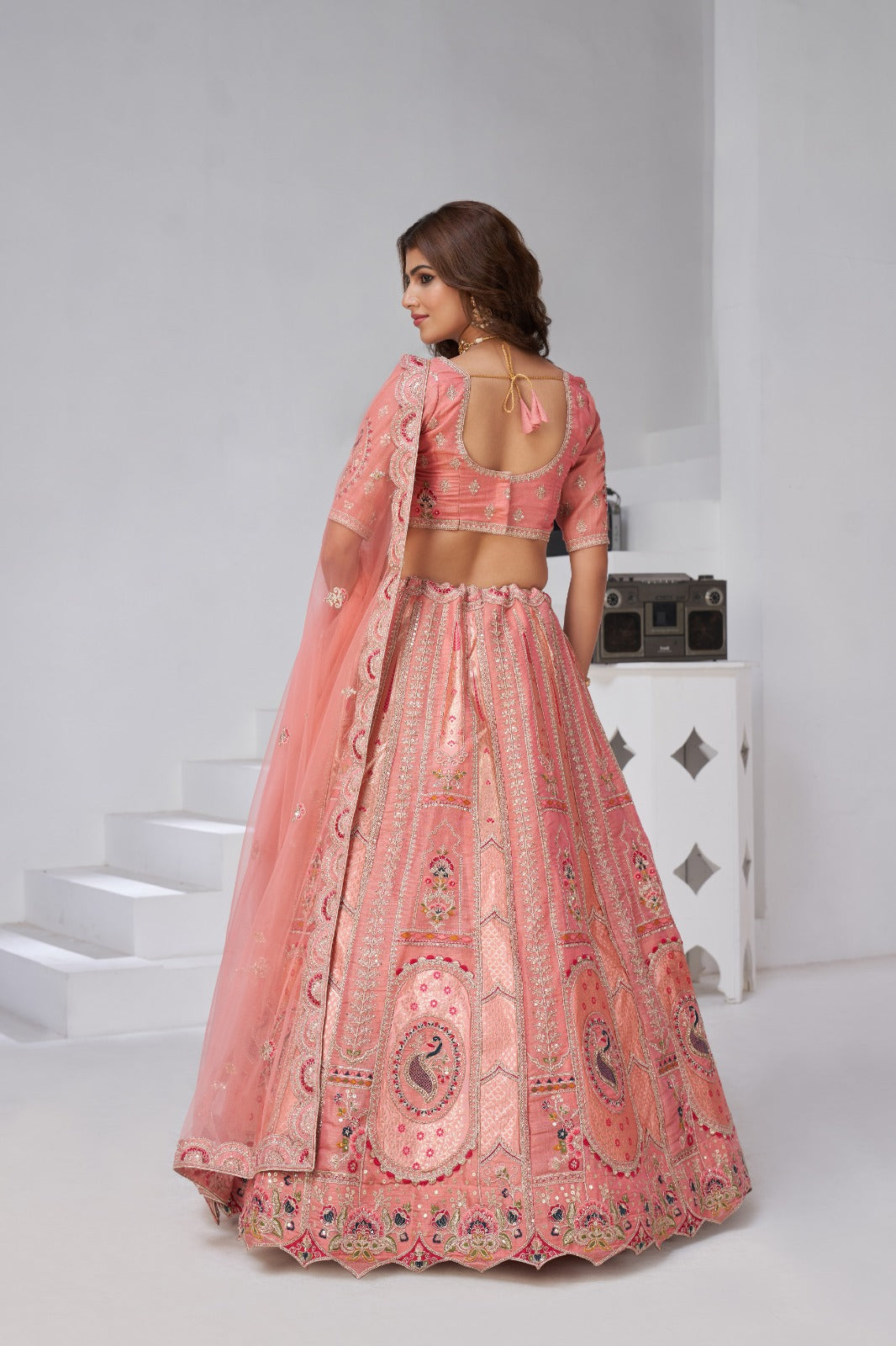Pastel Pink Banarasi Silk Bridal Lehenga