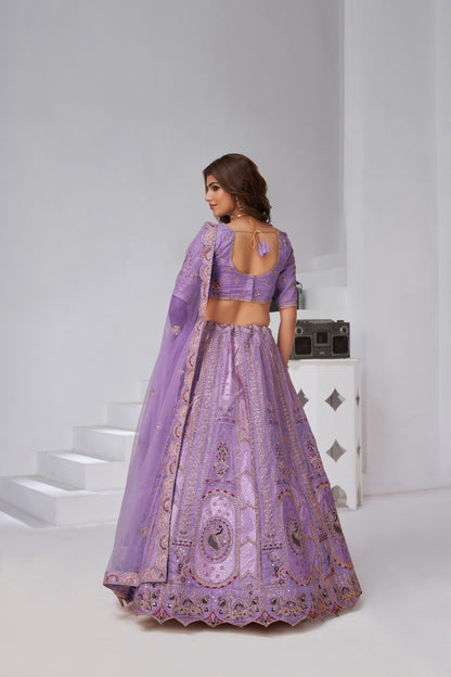 Purple Raw Silk Bridal Lehenga with Premium Peacock Zari Work Banarasi Silk Lehenga Anant Tex Exports Pvt.Ltd..