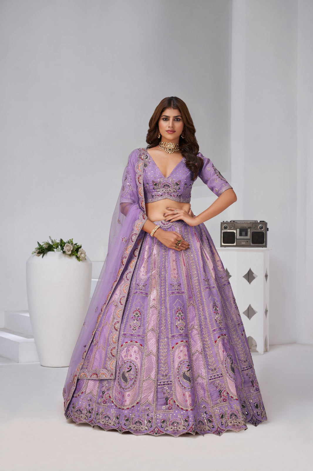 Purple Raw Silk Bridal Lehenga with Premium Peacock Zari Work