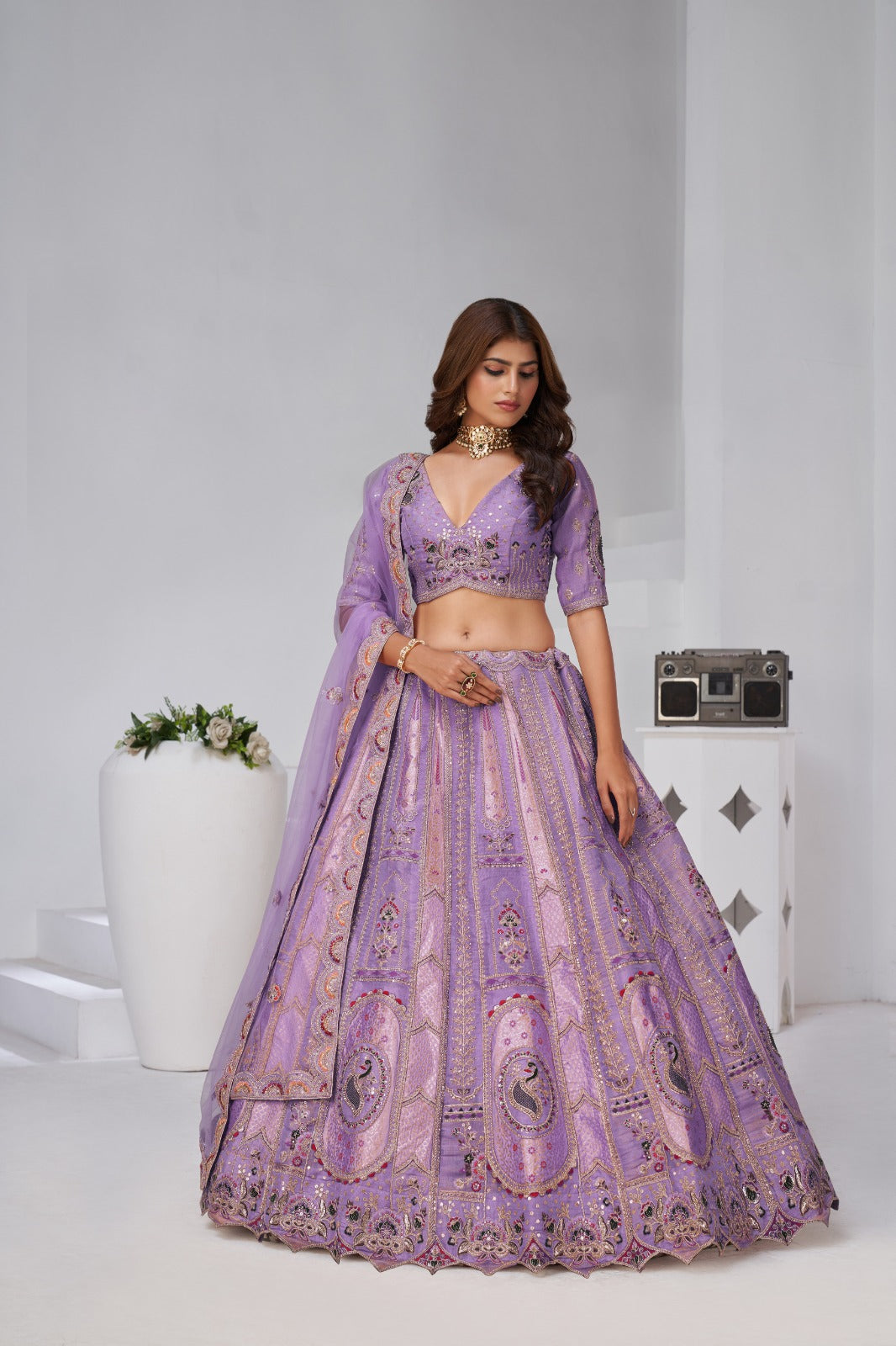 Purple Raw Silk Bridal Lehenga with Premium Peacock Zari Work Banarasi Silk Lehenga Anant Tex Exports Pvt.Ltd..