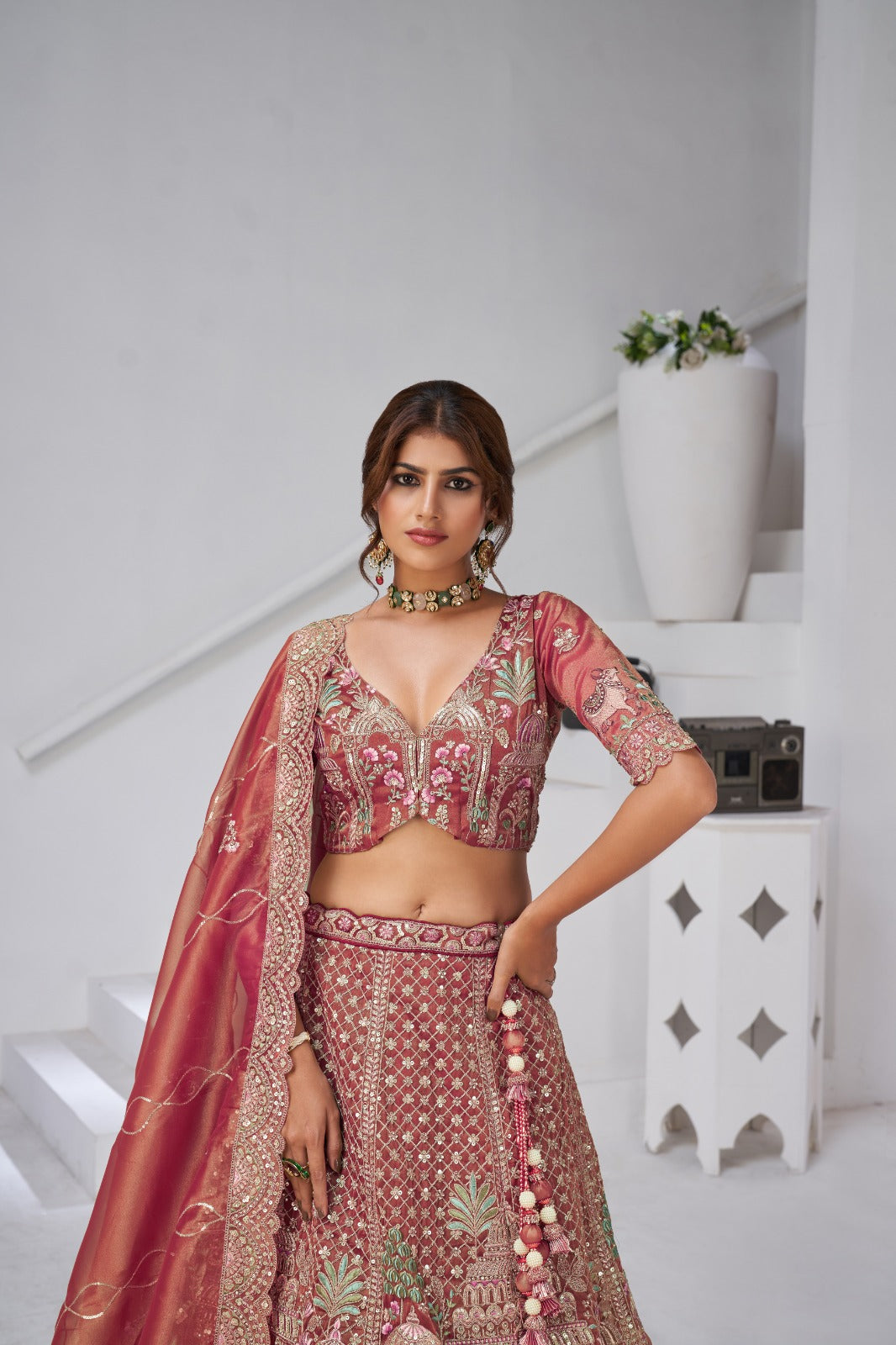 Pastel Pink Organza Tissue Bridal Lehenga with Auspicious Cow Organza Lehenga Anant Tex Exports Pvt.Ltd..