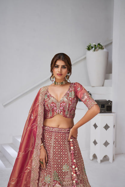 Pastel Pink Organza Tissue Bridal Lehenga with Auspicious Cow Organza Lehenga Anant Tex Exports Pvt.Ltd..