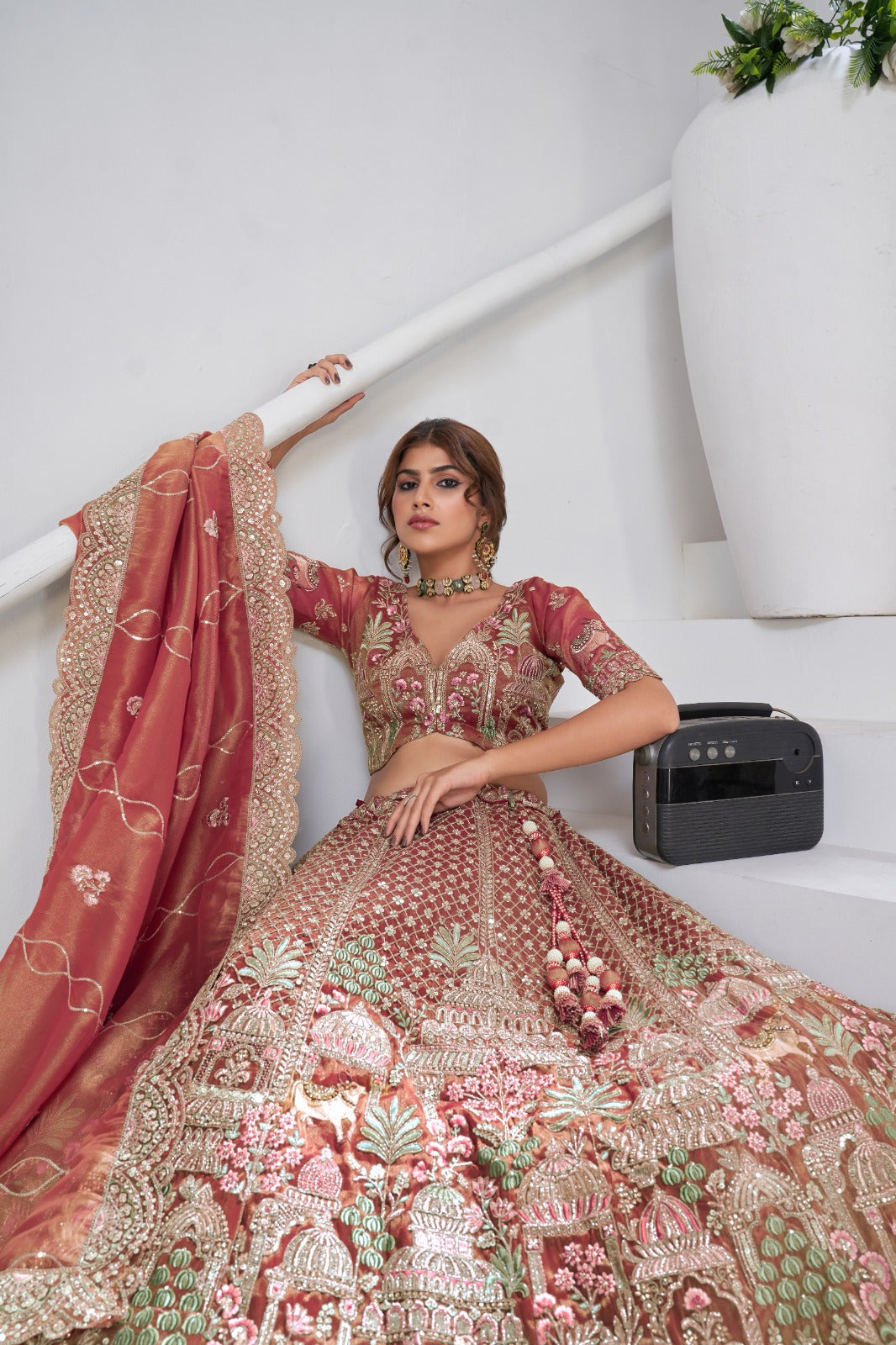 Pastel Pink Organza Tissue Bridal Lehenga with Auspicious Cow Organza Lehenga Anant Tex Exports Pvt.Ltd..