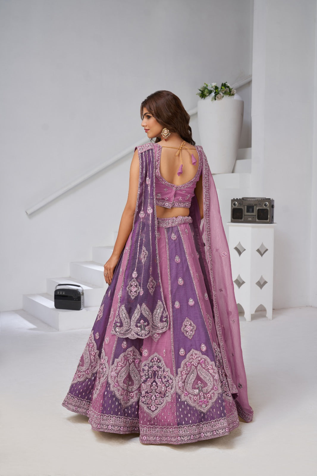 Purple Lehenga with Dual Dupatta & Zari-Resham Embroidery