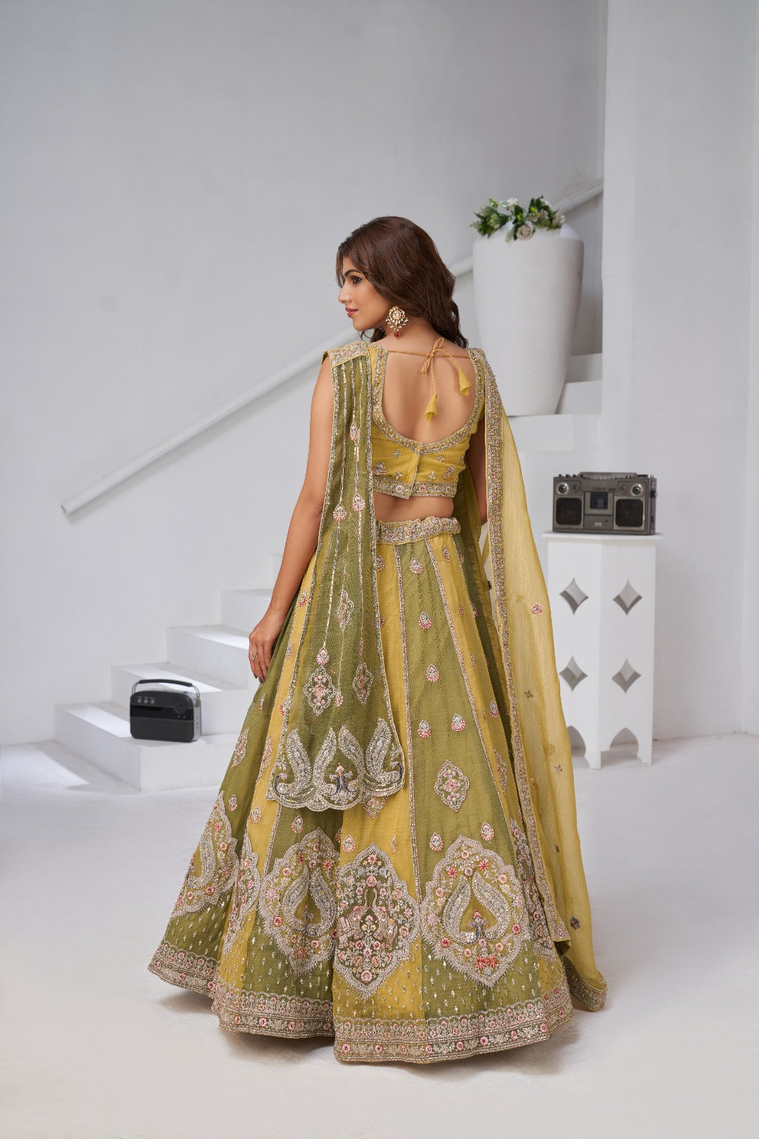 Mustard Olive Designer Lehenga with Heavy Embroidery