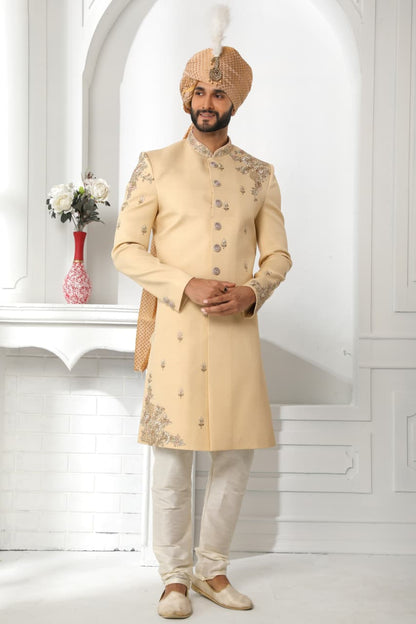 Pista Green Art Silk Sherwani for Men