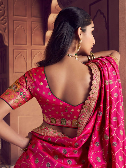 Pink &amp; Grey Banarasi Silk Lehenga Choli with Embroidery Work