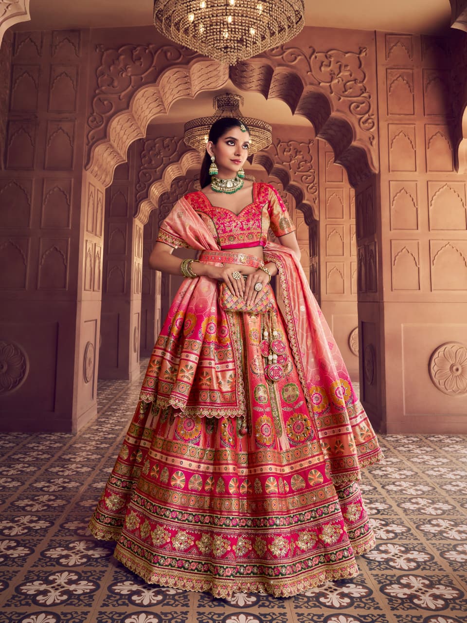 Pink Banarasi Silk Lehenga Choli with Swarovski &amp; Zari Work