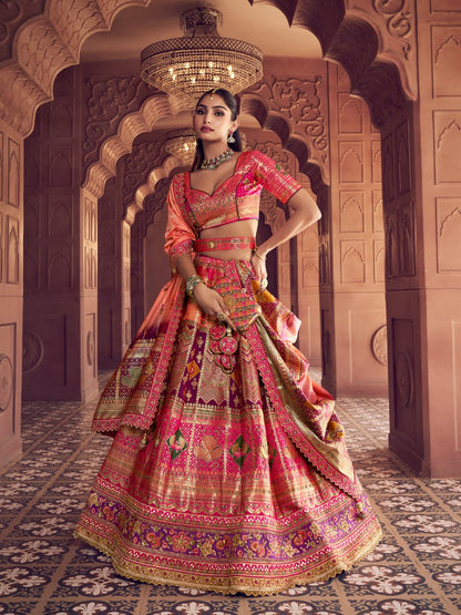 Peach &amp; Pink Banarasi Premium Silk Lehenga Choli