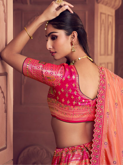 Peach &amp; Pink Banarasi Premium Silk Lehenga Choli