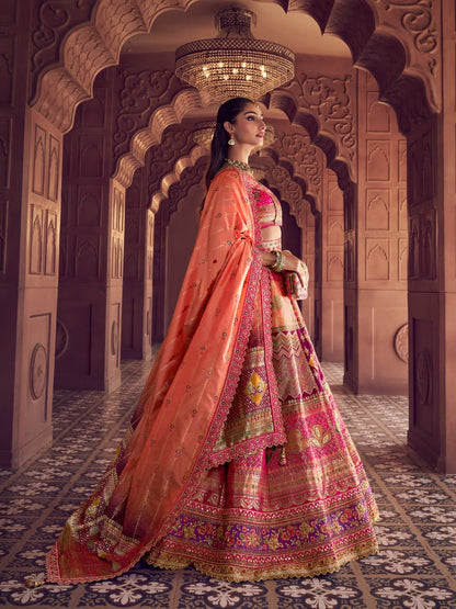 Peach &amp; Pink Banarasi Premium Silk Lehenga Choli