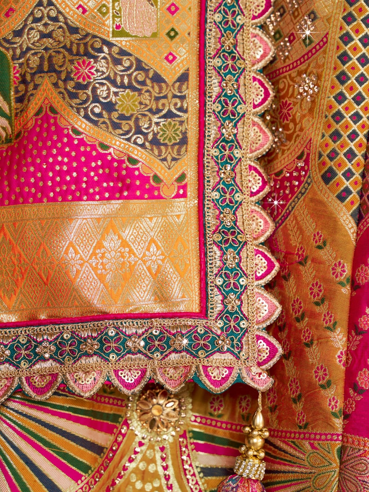 Orange Green Banarasi Silk Lehenga Choli