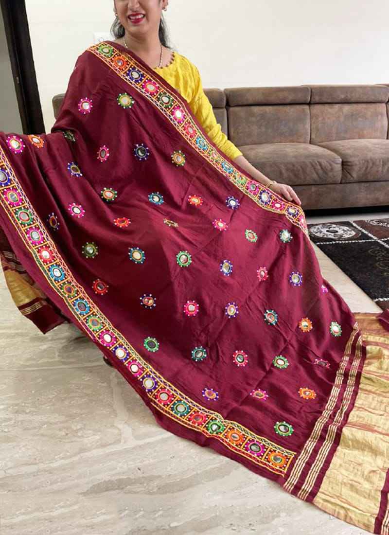 Maroon Pure Soft Silk Traditional Navratri Dupatta
