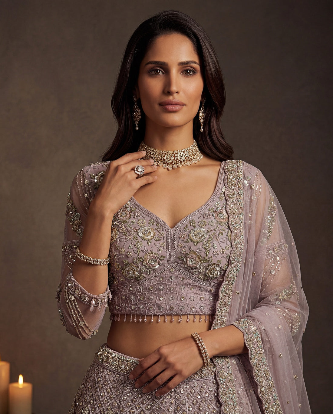 Lilac Pure Soft Heavy Double Net Crafted Fancy Chapat Zari Work Bridal Lehenga Choli