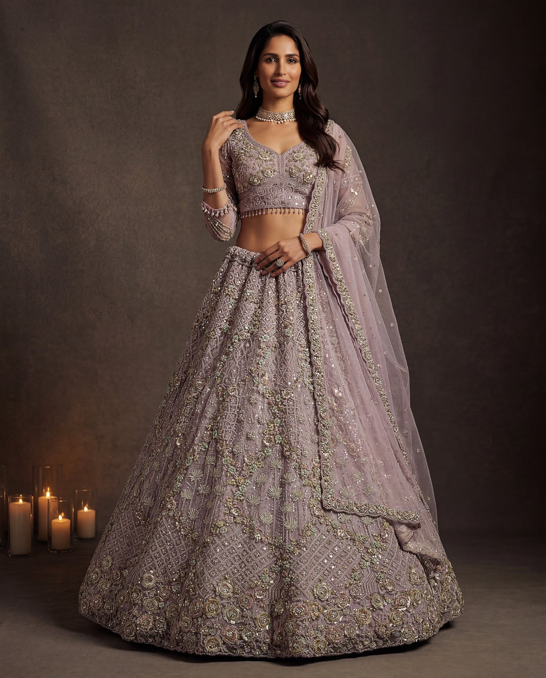 Lilac Pure Soft Heavy Double Net Crafted Fancy Chapat Zari Work Bridal Lehenga Choli
