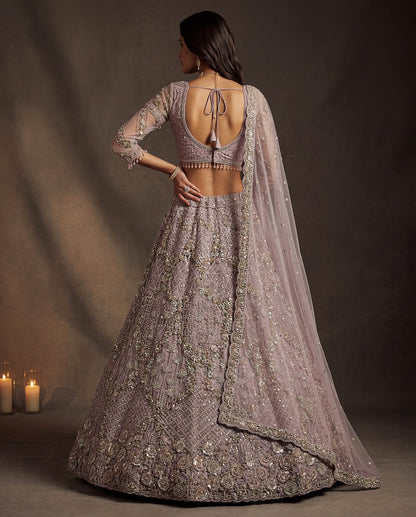 Lilac Pure Soft Heavy Double Net Crafted Fancy Chapat Zari Work Bridal Lehenga Choli
