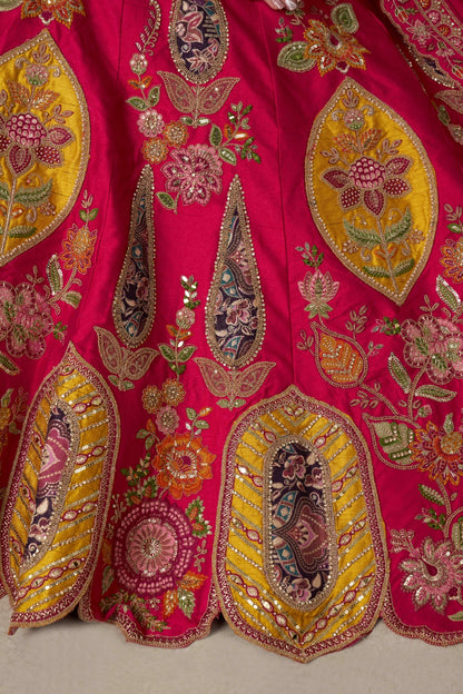 Rani Pink Bridal Lehenga Choli with Multicolor Royal Embroidery