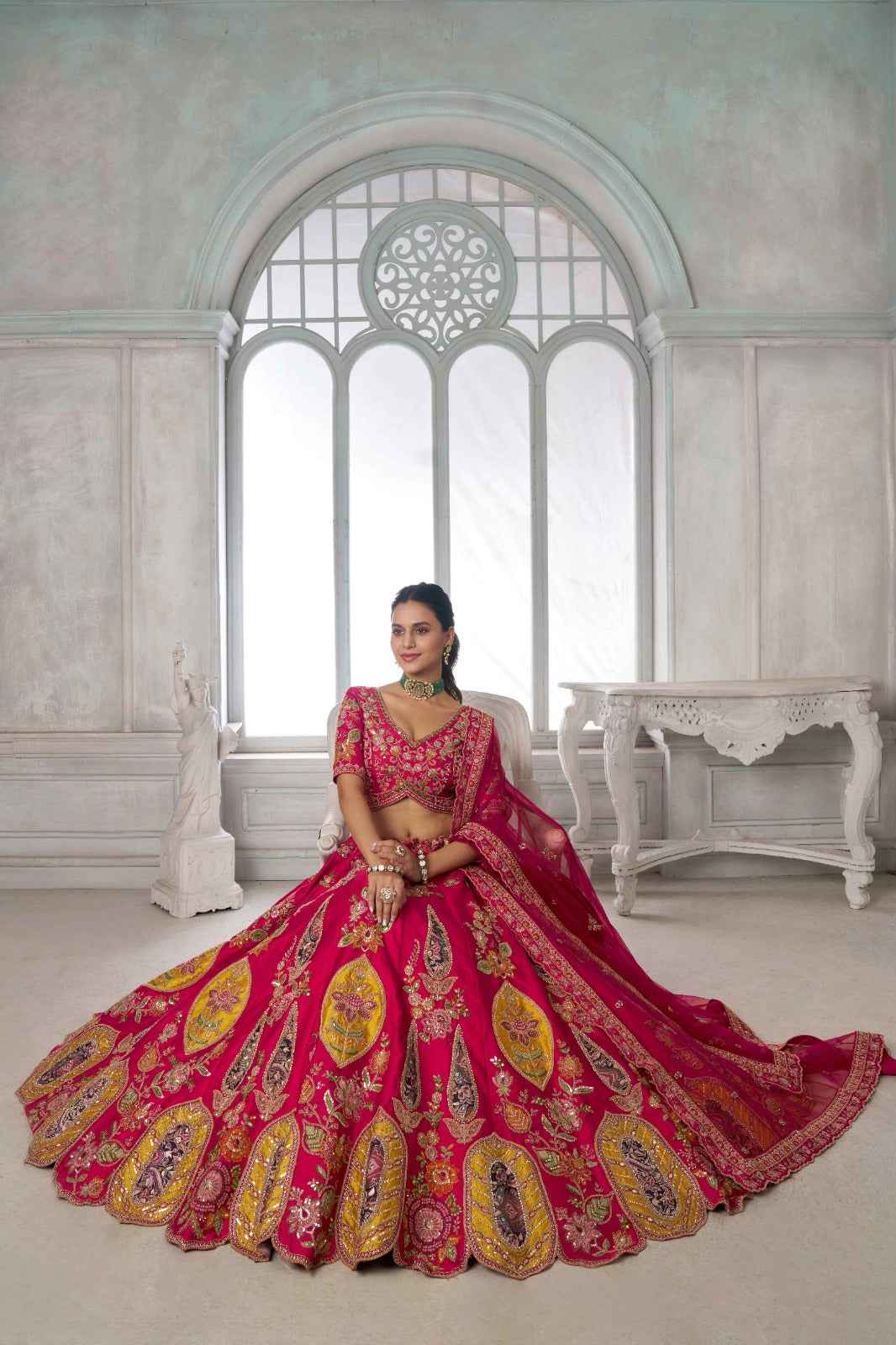 Rani Pink Bridal Lehenga Choli with Multicolor Royal Embroidery