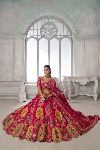 Rani Pink Bridal Lehenga Choli with Multicolor Royal Embroidery