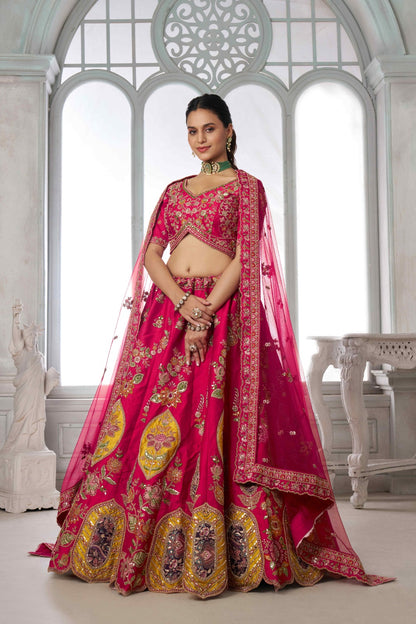 Rani Pink Bridal Lehenga Choli with Multicolor Royal Embroidery