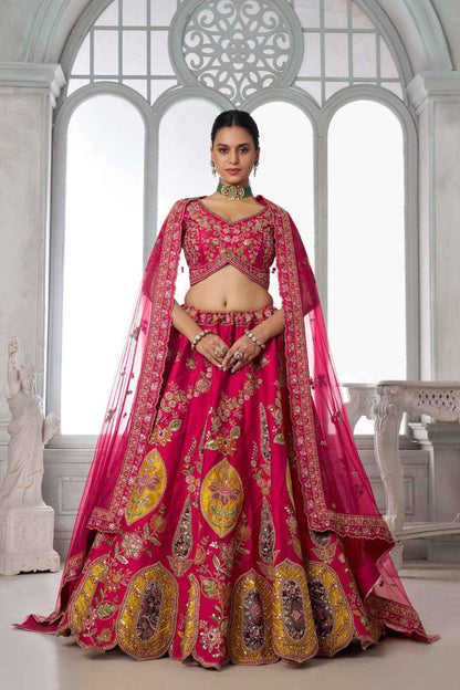 Rani Pink Bridal Lehenga Choli with Multicolor Royal Embroidery