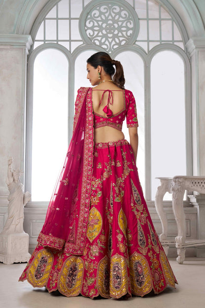 Rani Pink Bridal Lehenga Choli with Multicolor Royal Embroidery