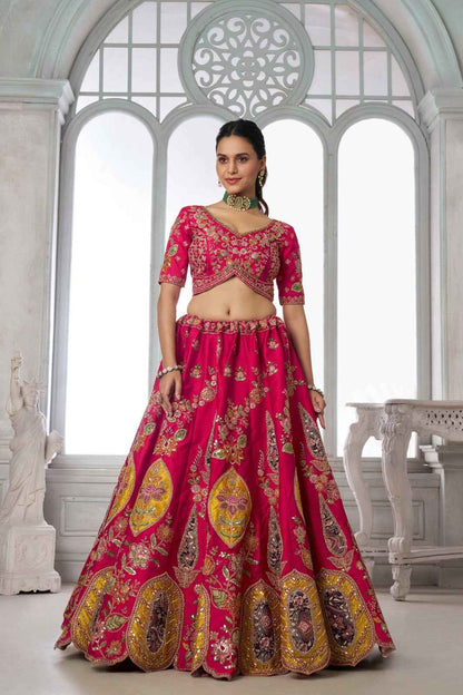 Rani Pink Bridal Lehenga Choli with Multicolor Royal Embroidery