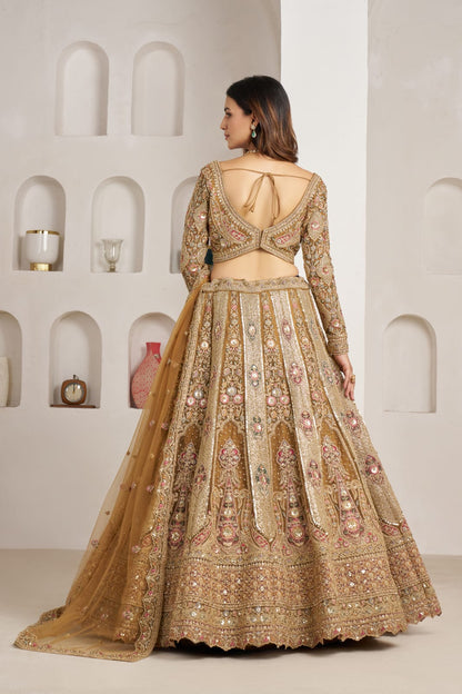 Antique Gold Bridal Lehenga Choli with Net Dupatta