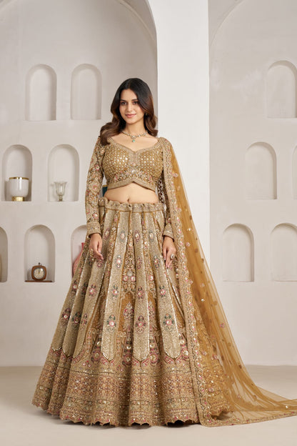 Antique Gold Bridal Lehenga Choli with Net Dupatta