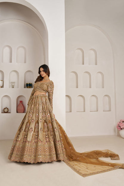 Antique Gold Bridal Lehenga Choli with Net Dupatta