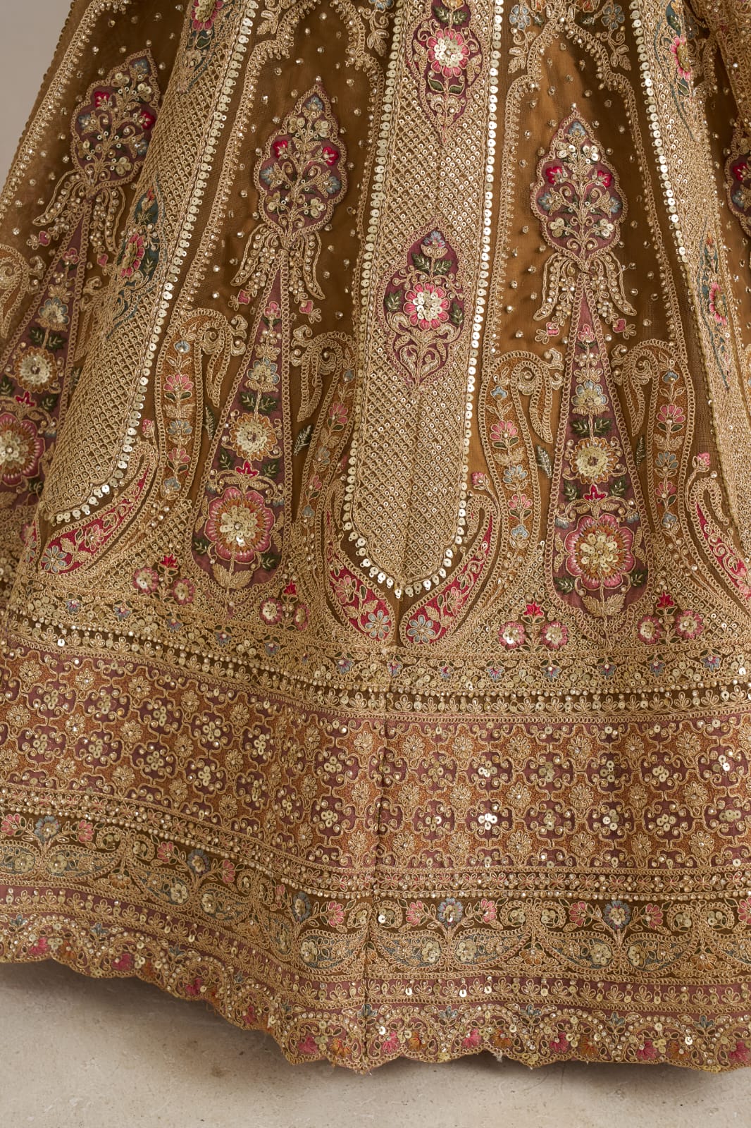 Antique Gold Bridal Lehenga Choli with Net Dupatta